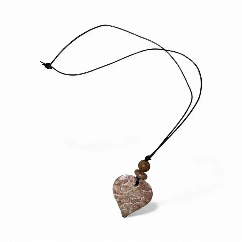 Travertine Heart Stone on Leather Pendant